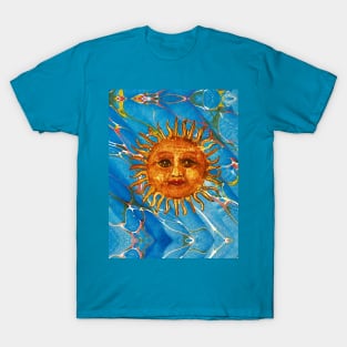 SUN IN BLUE MARBLING WITH RED YELLOW GREEN SHADES T-Shirt